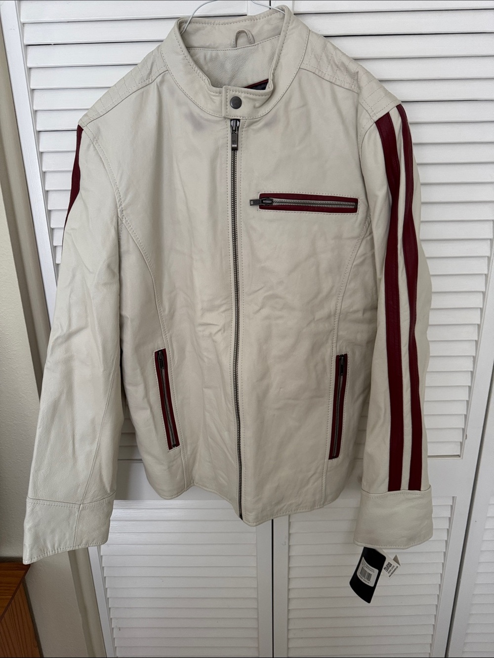 NWT Street Legal Men’s Lined Leather Jacket with Burgundy Accents, Medium